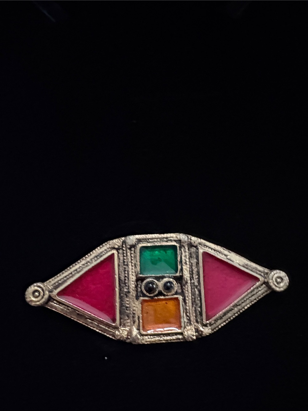 Vintage-Inspired Silver Multi-Stone Geometric Brooch - Pink, Green & Orange